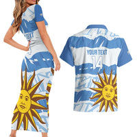 Custom Uruguay Football Couples Matching Short Sleeve Bodycon Dress and Hawaiian Shirt Vamo La Celeste