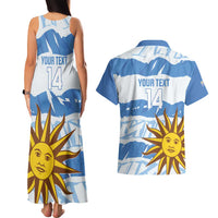 Custom Uruguay Football Couples Matching Tank Maxi Dress and Hawaiian Shirt Vamo La Celeste