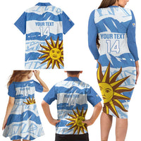 Custom Uruguay Football Family Matching Long Sleeve Bodycon Dress and Hawaiian Shirt Vamo La Celeste
