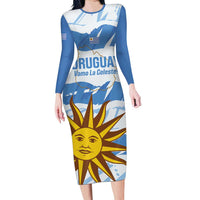 Custom Uruguay Football Family Matching Long Sleeve Bodycon Dress and Hawaiian Shirt Vamo La Celeste