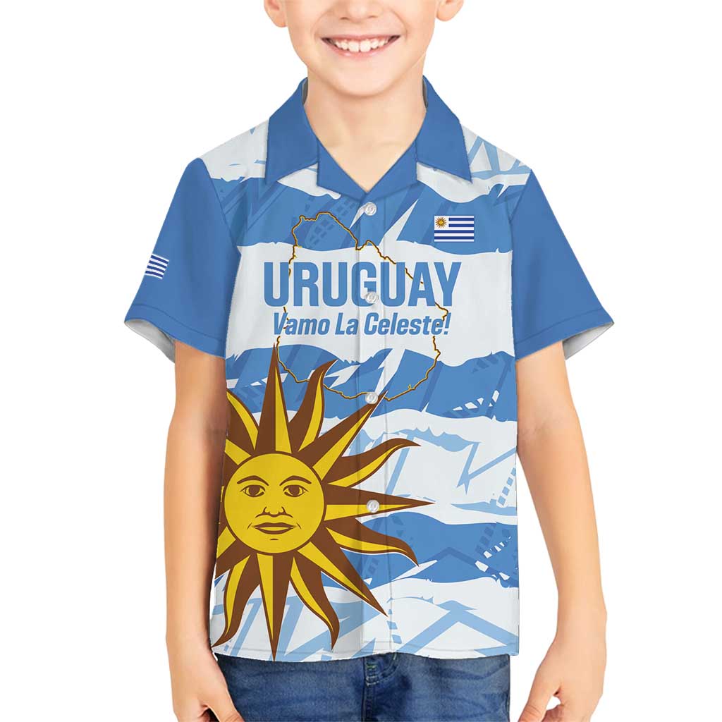 Custom Uruguay Football Family Matching Long Sleeve Bodycon Dress and Hawaiian Shirt Vamo La Celeste