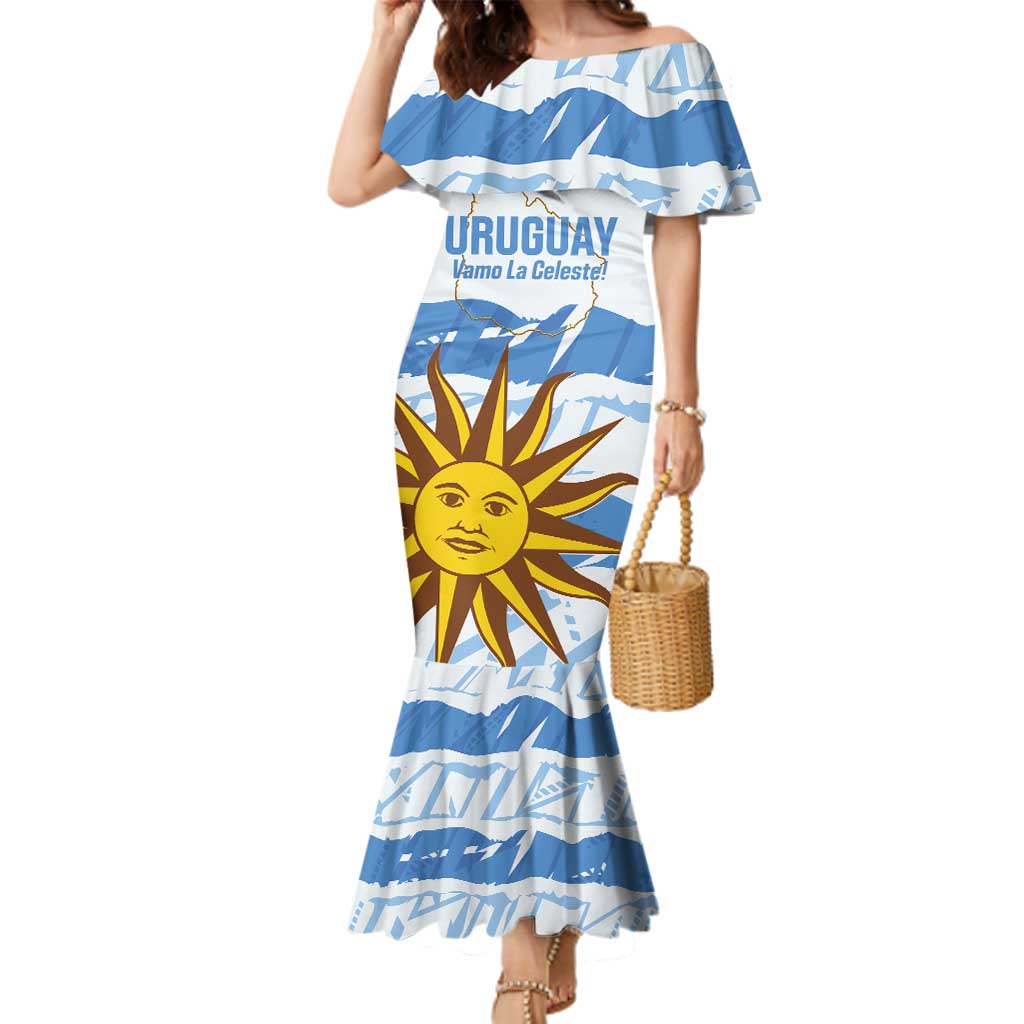 Custom Uruguay Football Family Matching Mermaid Dress and Hawaiian Shirt Vamo La Celeste