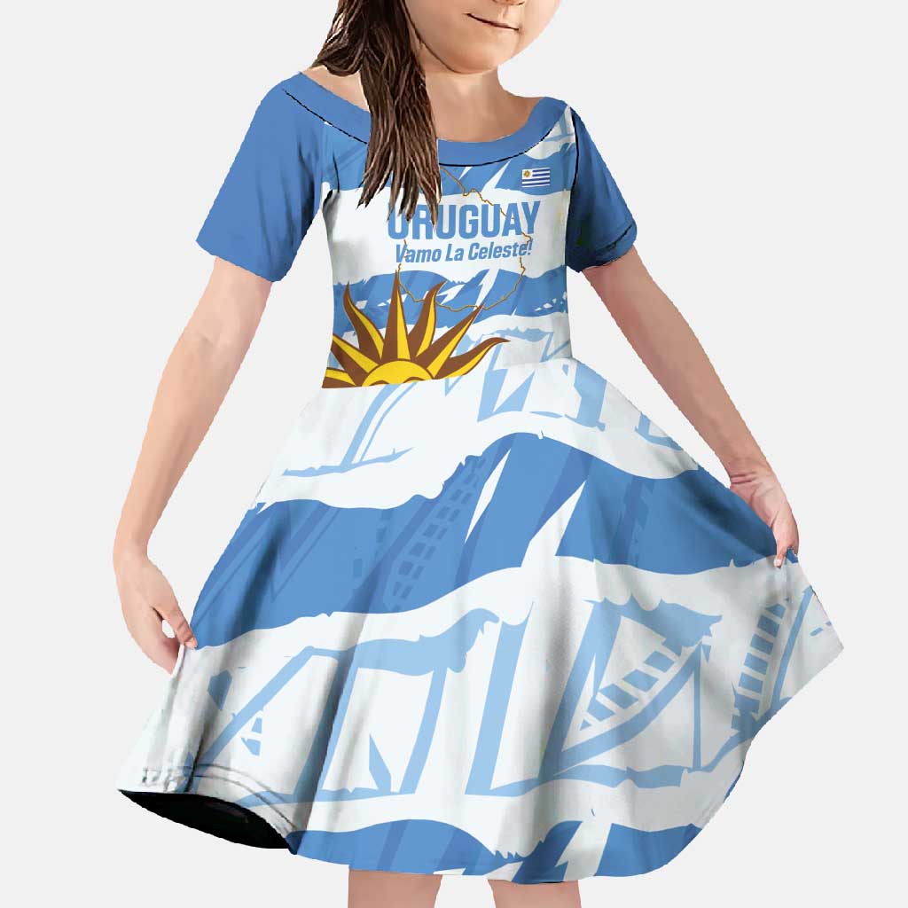 Custom Uruguay Football Family Matching Off Shoulder Maxi Dress and Hawaiian Shirt Vamo La Celeste