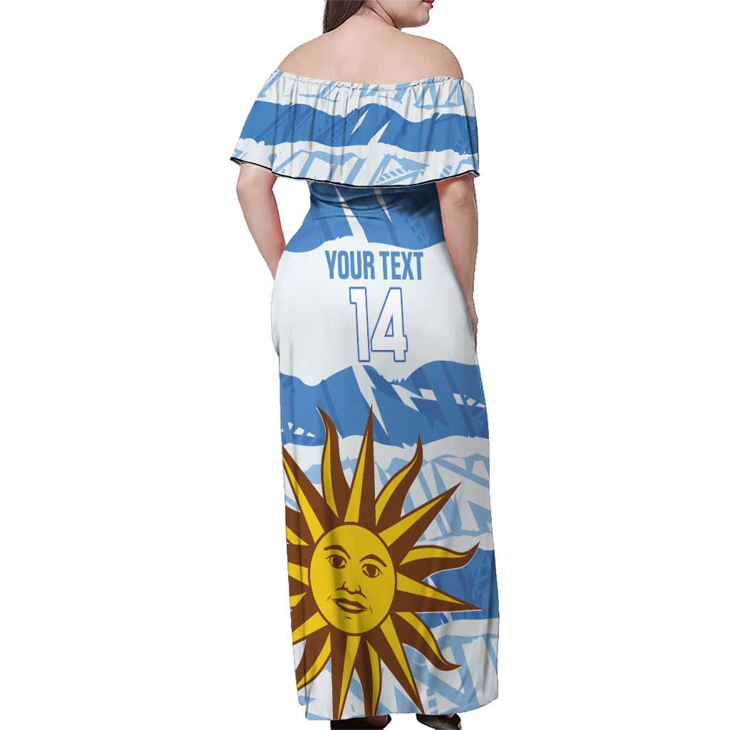 Custom Uruguay Football Family Matching Off Shoulder Maxi Dress and Hawaiian Shirt Vamo La Celeste