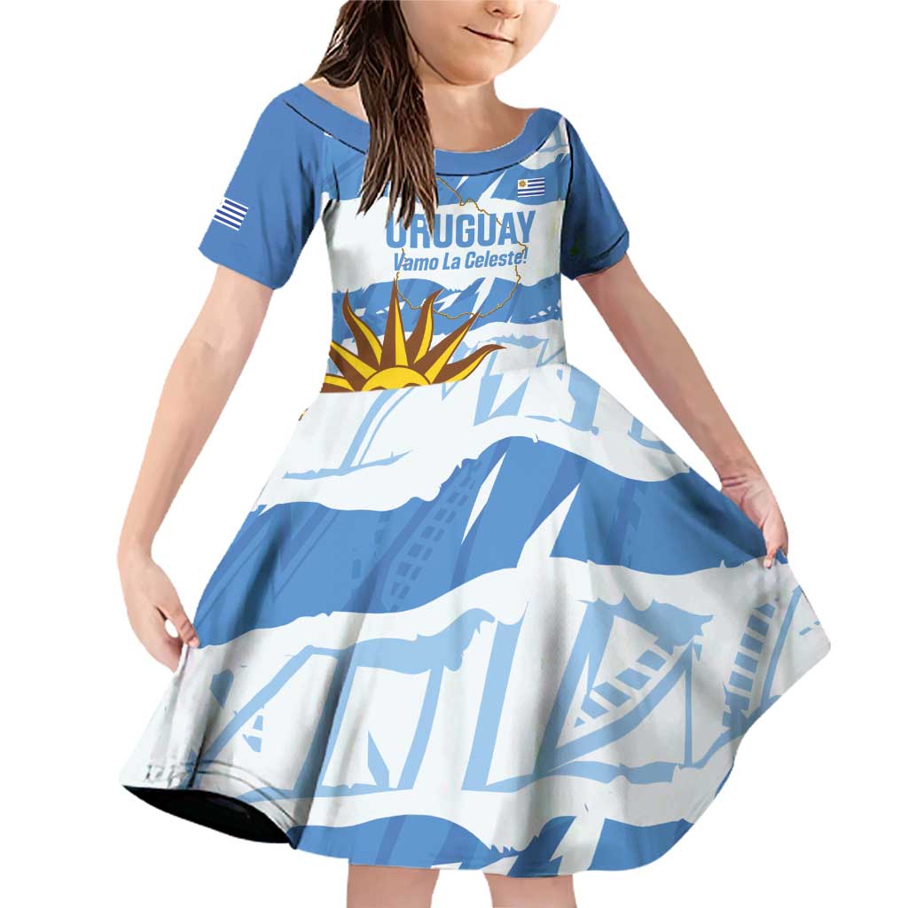 Custom Uruguay Football Family Matching Off Shoulder Short Dress and Hawaiian Shirt Vamo La Celeste