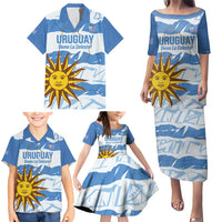 Custom Uruguay Football Family Matching Puletasi and Hawaiian Shirt Vamo La Celeste