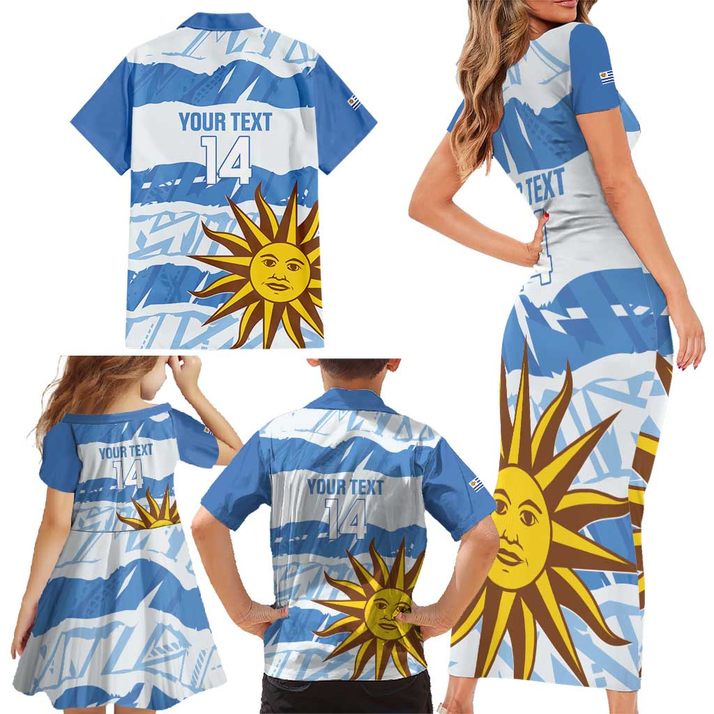 Custom Uruguay Football Family Matching Short Sleeve Bodycon Dress and Hawaiian Shirt Vamo La Celeste