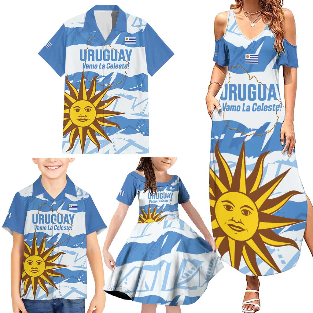 Custom Uruguay Football Family Matching Summer Maxi Dress and Hawaiian Shirt Vamo La Celeste