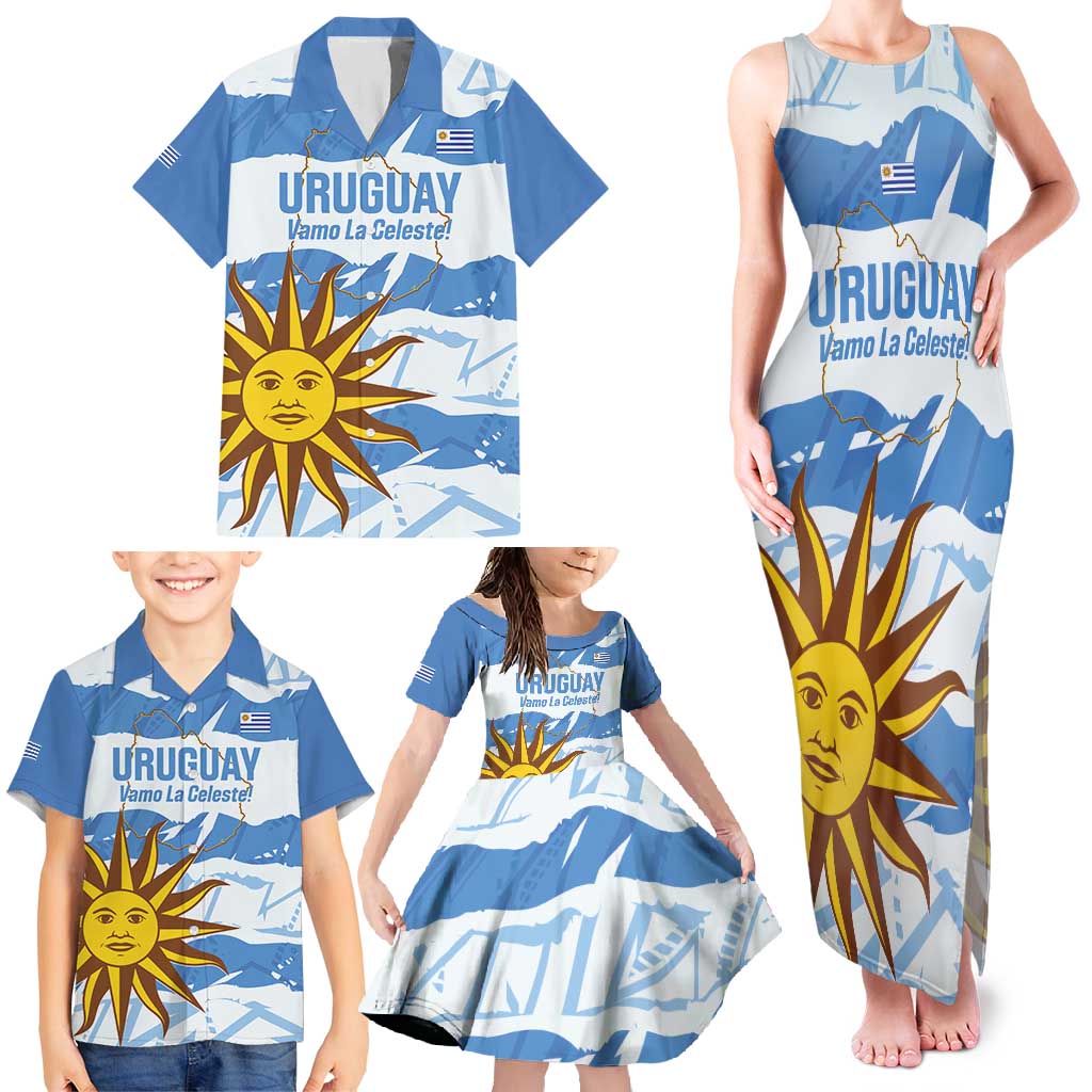 Custom Uruguay Football Family Matching Tank Maxi Dress and Hawaiian Shirt Vamo La Celeste