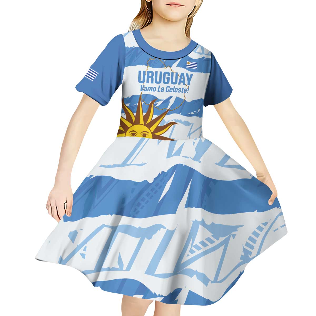 Custom Uruguay Football Kid Short Sleeve Dress Vamo La Celeste