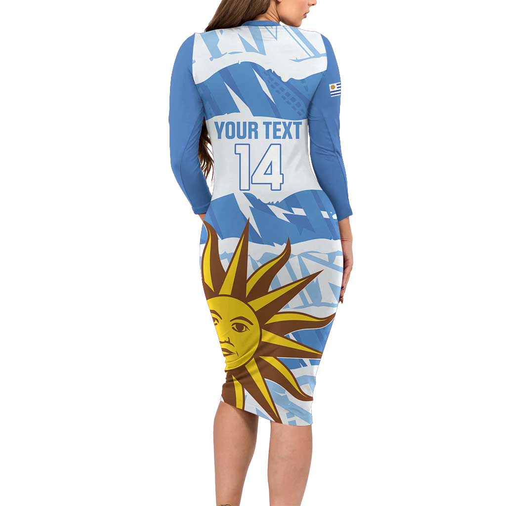 Custom Uruguay Football Long Sleeve Bodycon Dress Vamo La Celeste