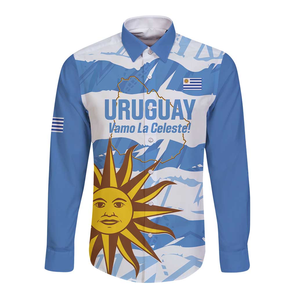 Custom Uruguay Football Long Sleeve Button Shirt Vamo La Celeste
