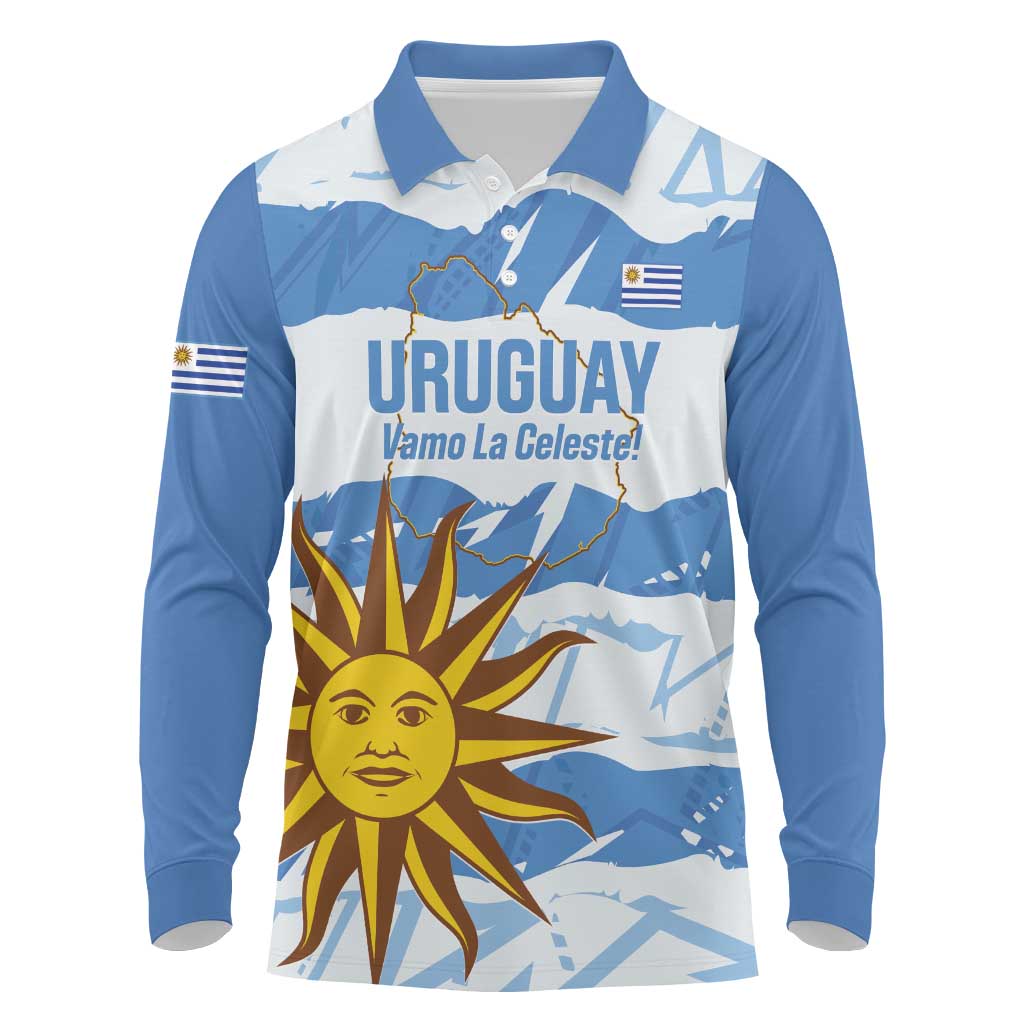 Custom Uruguay Football Long Sleeve Polo Shirt Vamo La Celeste
