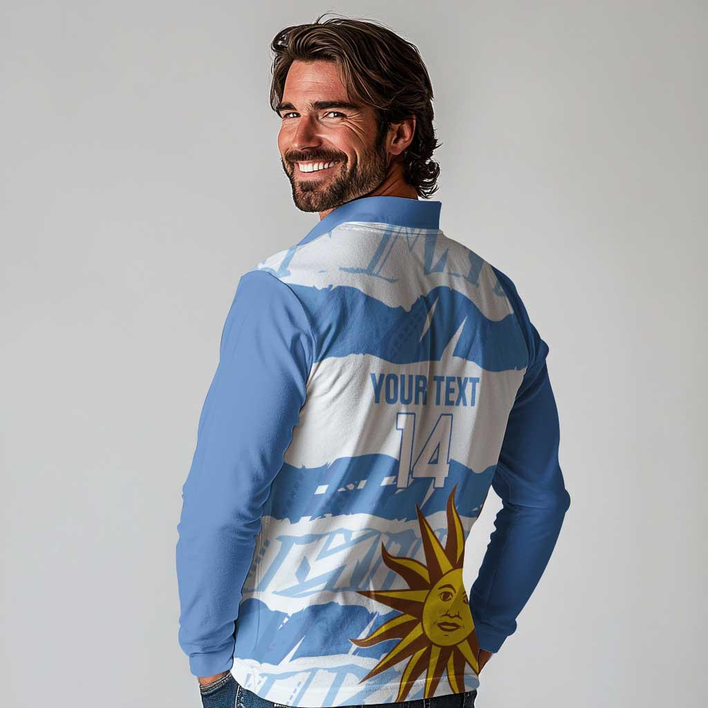 Custom Uruguay Football Long Sleeve Polo Shirt Vamo La Celeste
