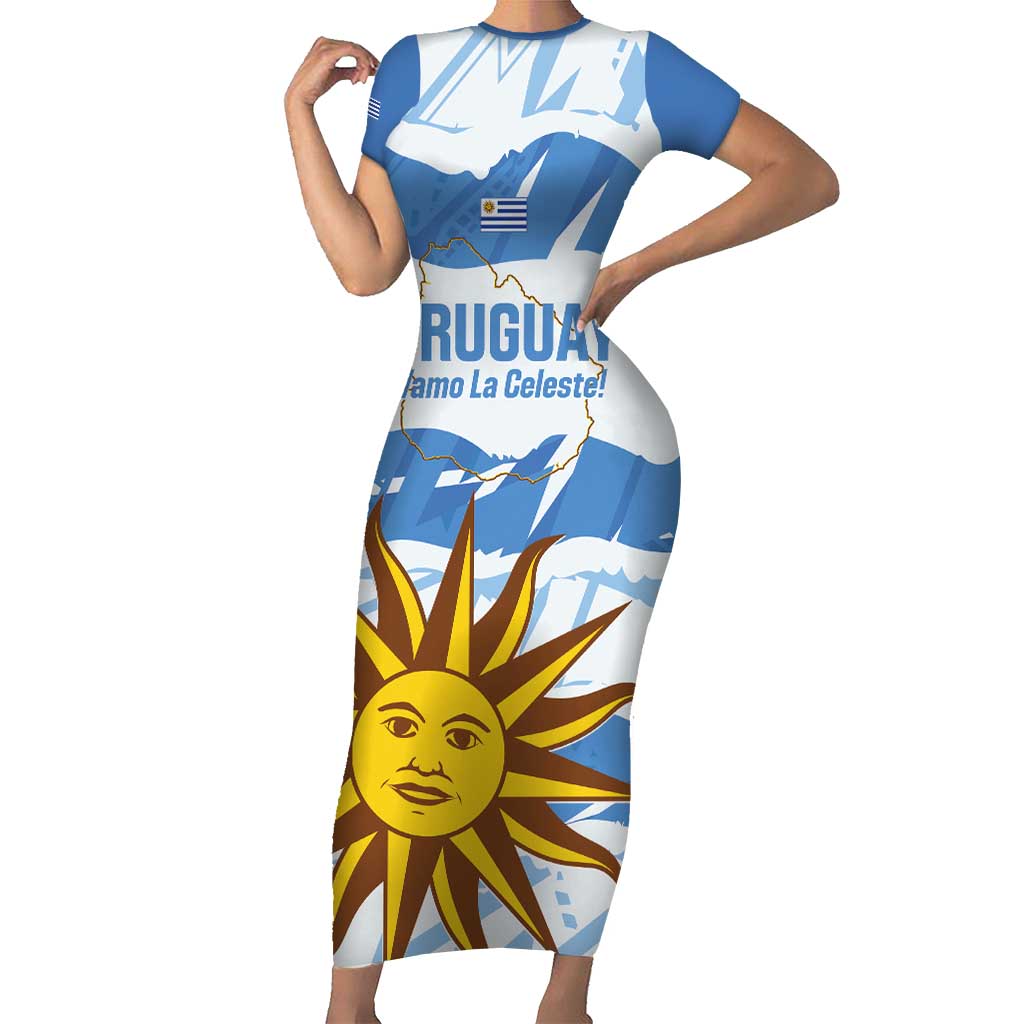 Custom Uruguay Football Short Sleeve Bodycon Dress Vamo La Celeste