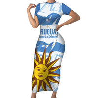 Custom Uruguay Football Short Sleeve Bodycon Dress Vamo La Celeste