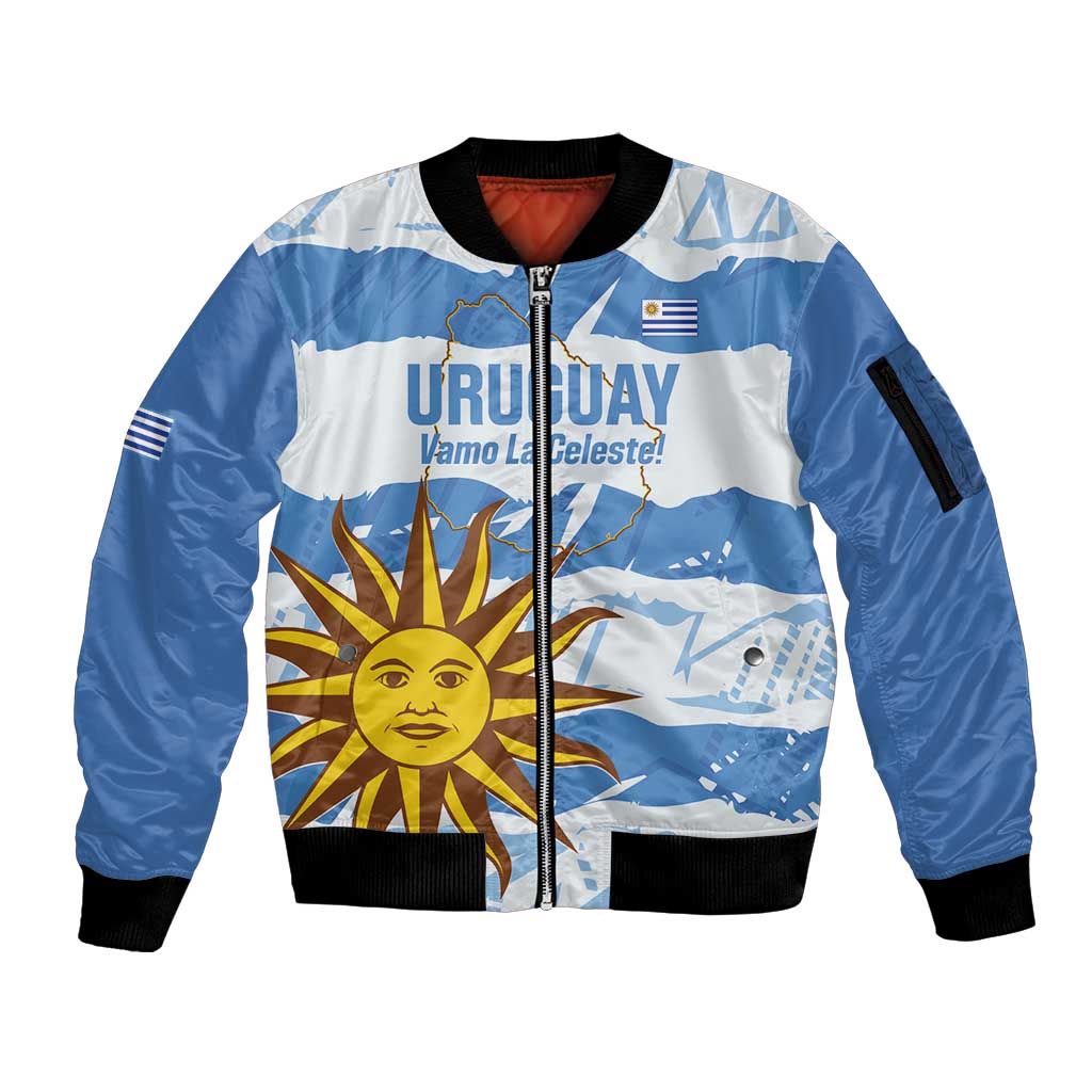 Custom Uruguay Football Sleeve Zip Bomber Jacket Vamo La Celeste