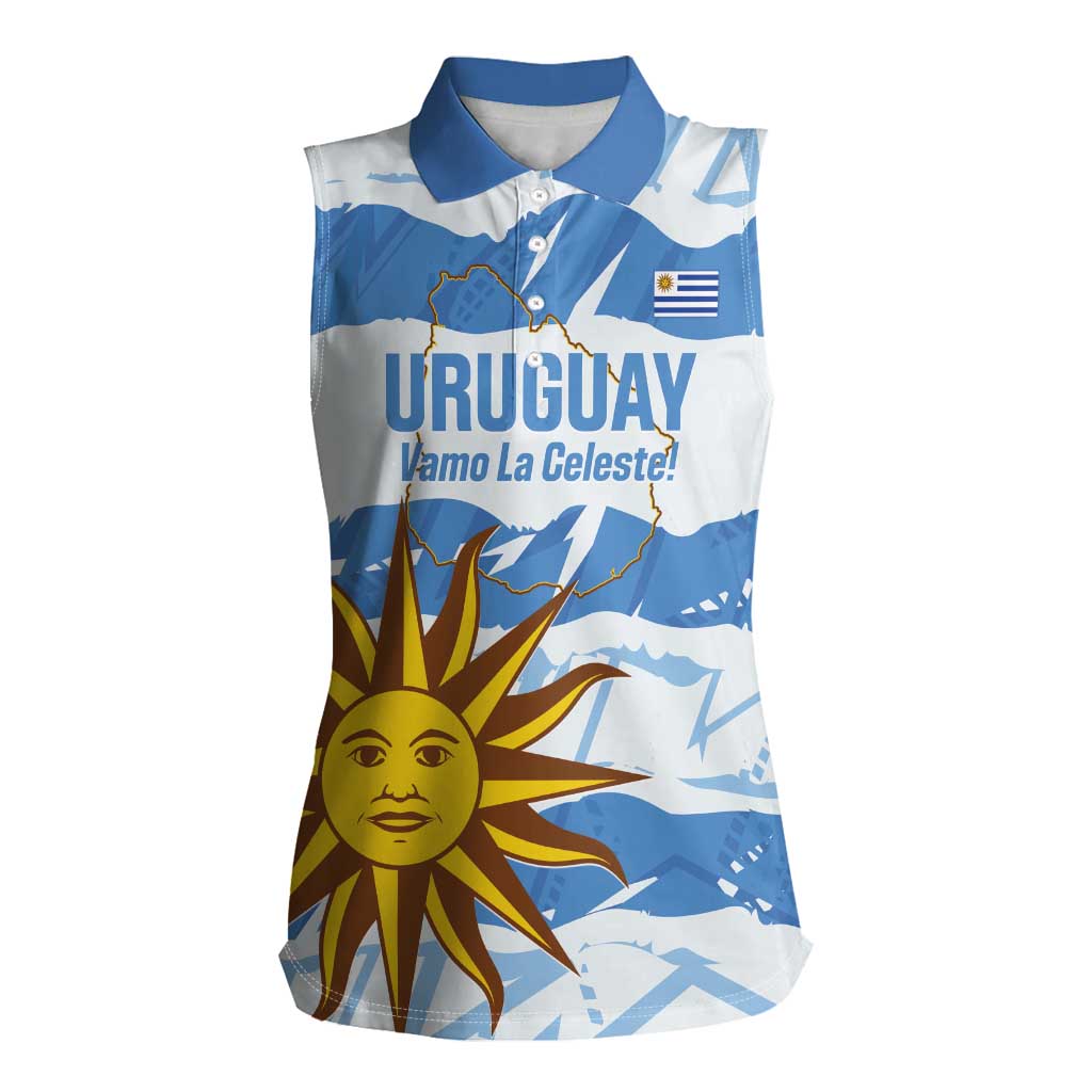 Custom Uruguay Football Women Sleeveless Polo Shirt Vamo La Celeste