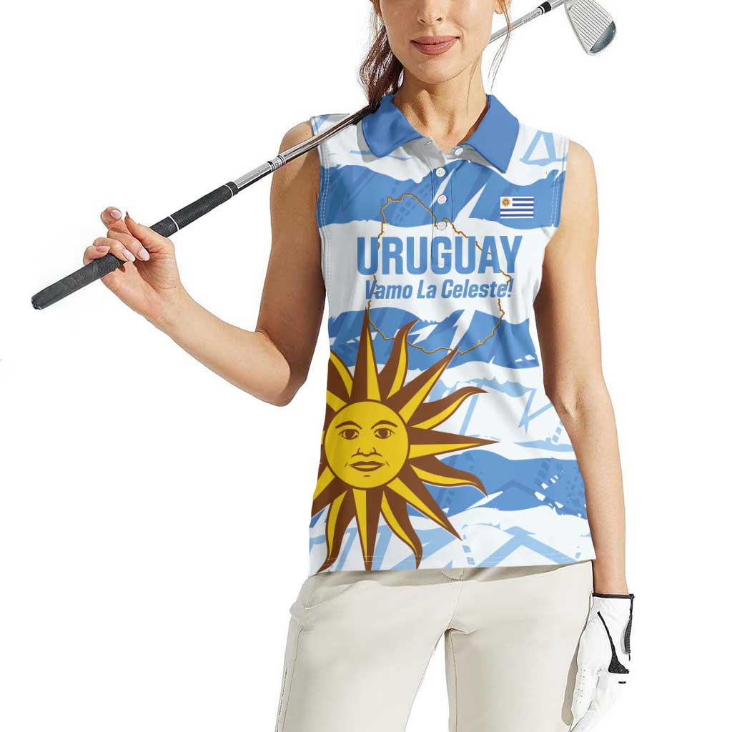 Custom Uruguay Football Women Sleeveless Polo Shirt Vamo La Celeste