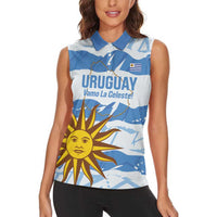 Custom Uruguay Football Women Sleeveless Polo Shirt Vamo La Celeste