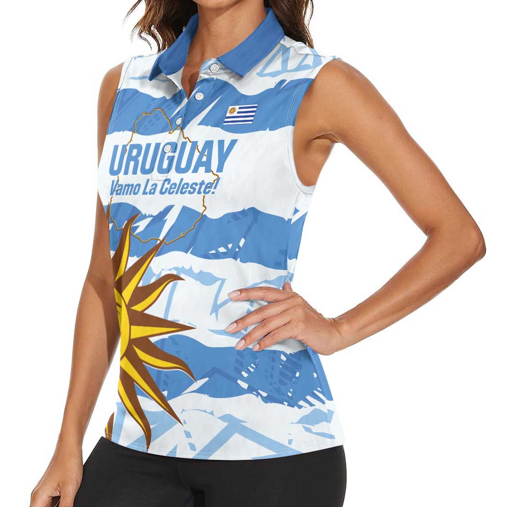 Custom Uruguay Football Women Sleeveless Polo Shirt Vamo La Celeste