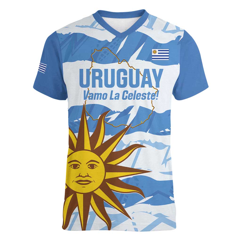 Custom Uruguay Football Women V-Neck T-Shirt Vamo La Celeste