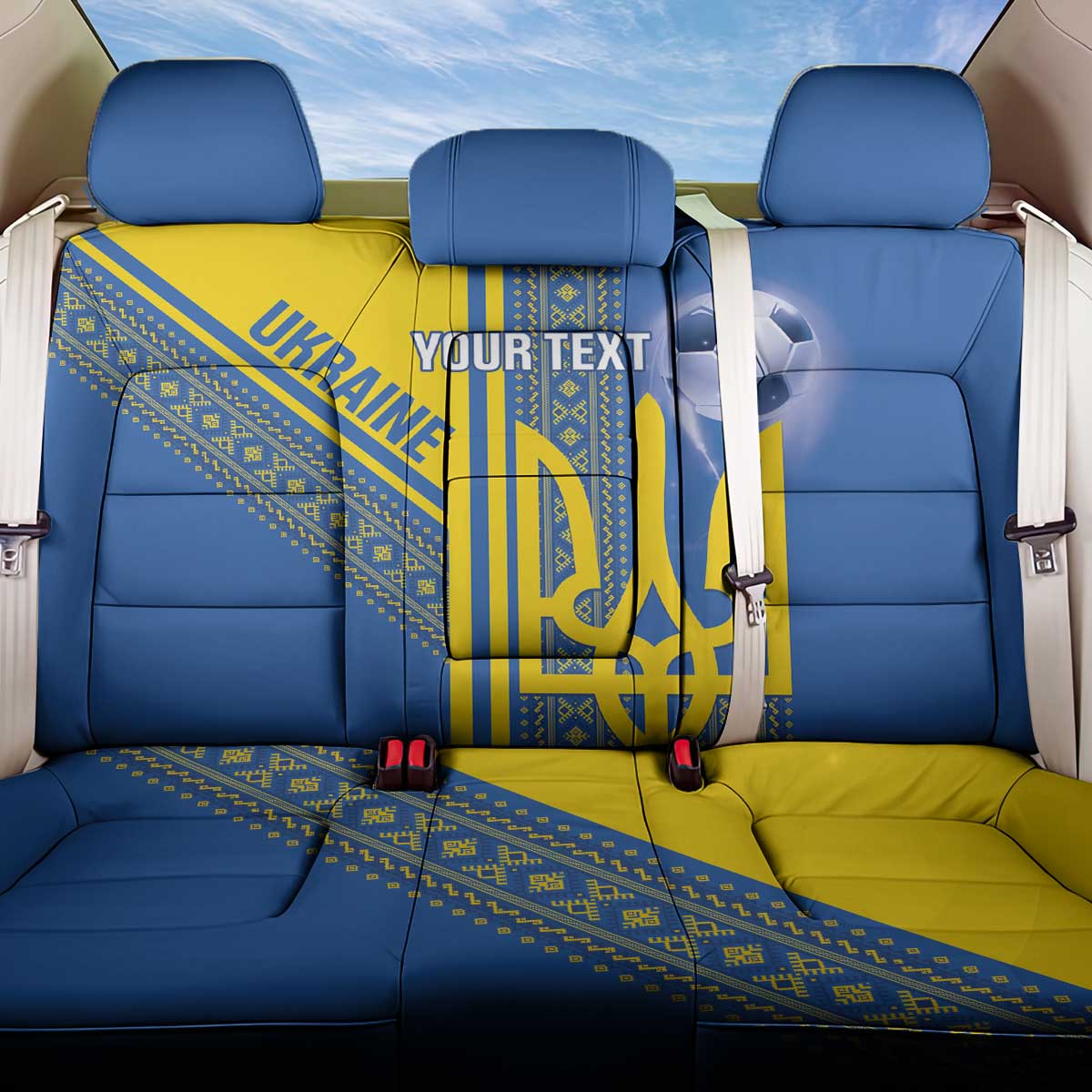 Custom Ukraine Football Back Car Seat Cover Go Blue And Yellow Folk Pattern
