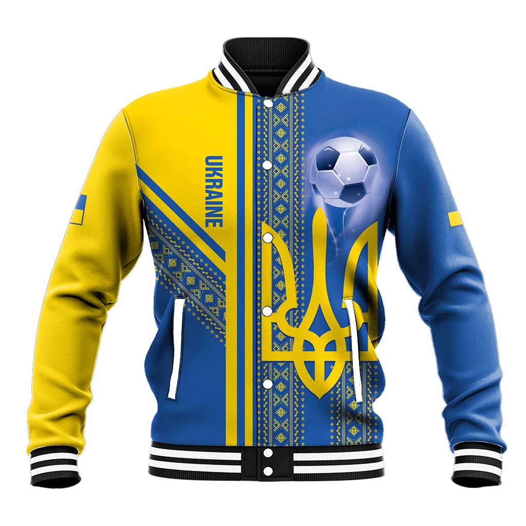 Custom Ukraine Football Baseball Jacket Go Blue And Yellow Folk Pattern
