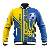 Custom Ukraine Football Baseball Jacket Go Blue And Yellow Folk Pattern