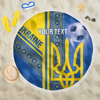 Custom Ukraine Football Beach Blanket Go Blue And Yellow Folk Pattern