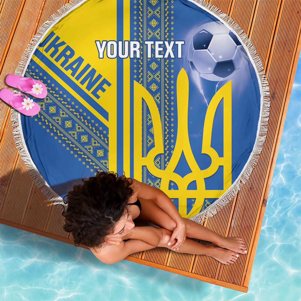 Custom Ukraine Football Beach Blanket Go Blue And Yellow Folk Pattern