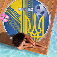 Custom Ukraine Football Beach Blanket Go Blue And Yellow Folk Pattern