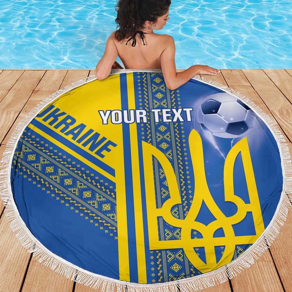 Custom Ukraine Football Beach Blanket Go Blue And Yellow Folk Pattern