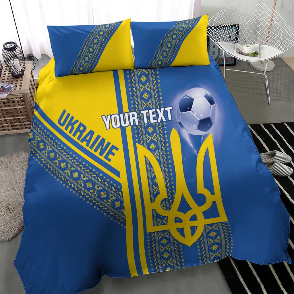 Custom Ukraine Football Bedding Set Go Blue And Yellow Folk Pattern