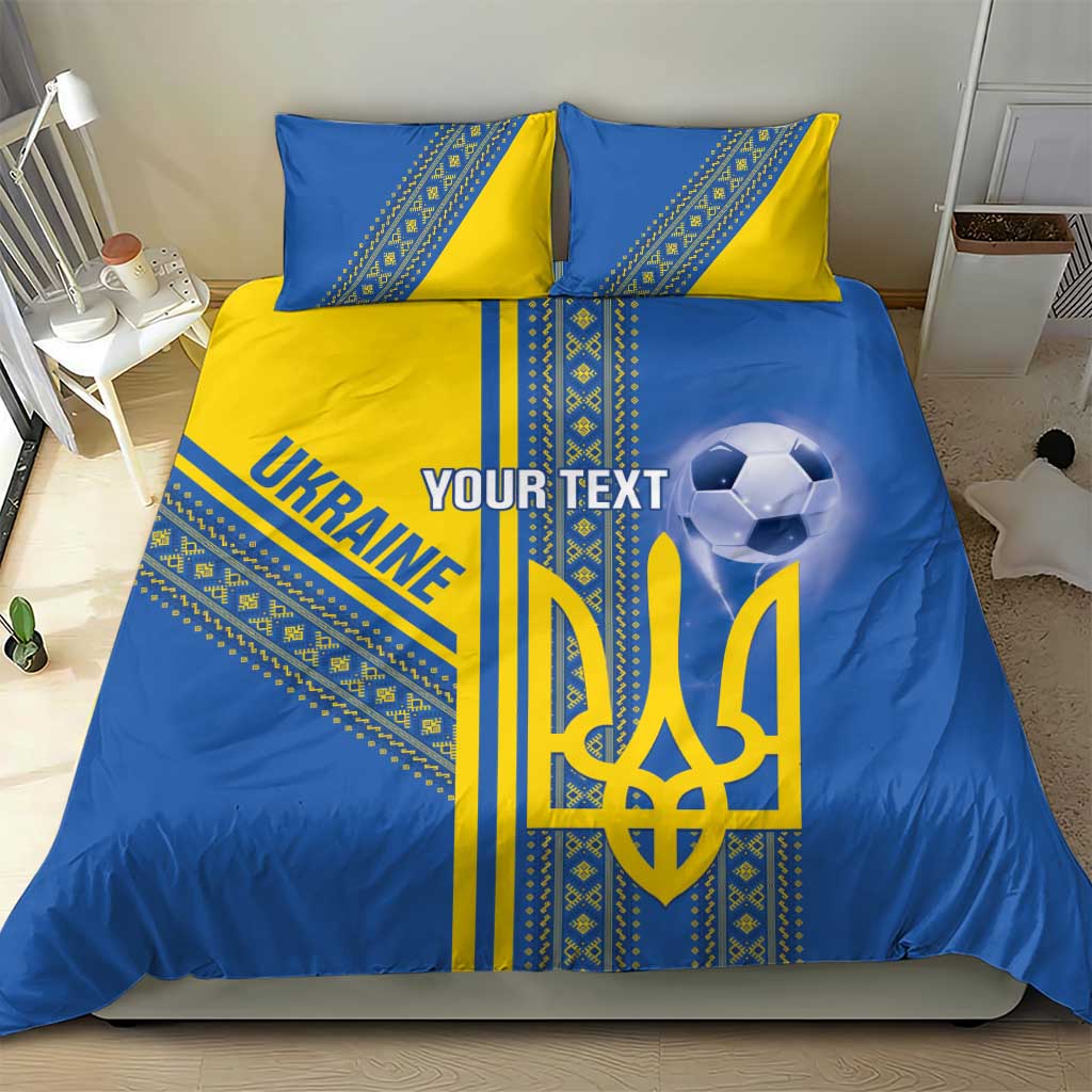 Custom Ukraine Football Bedding Set Go Blue And Yellow Folk Pattern