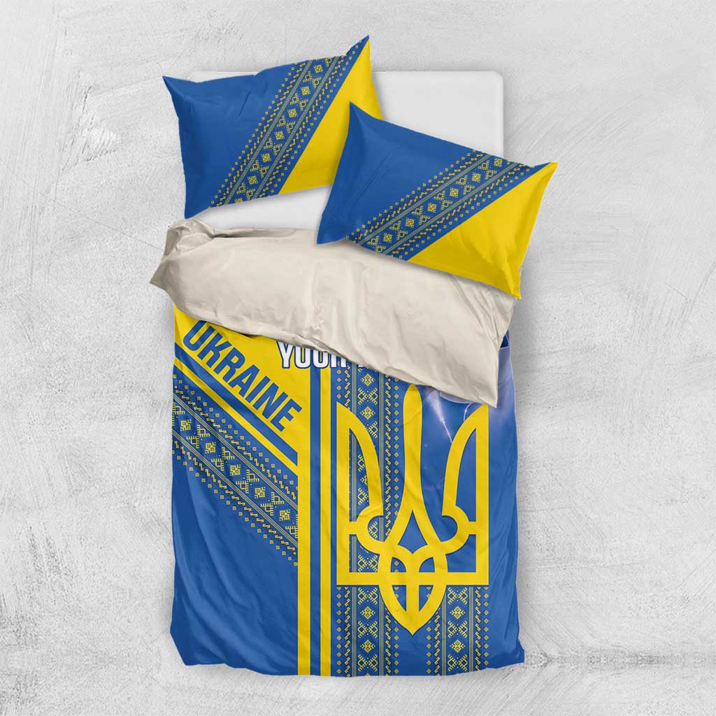 Custom Ukraine Football Bedding Set Go Blue And Yellow Folk Pattern