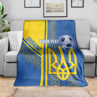 Custom Ukraine Football Blanket Go Blue And Yellow Folk Pattern