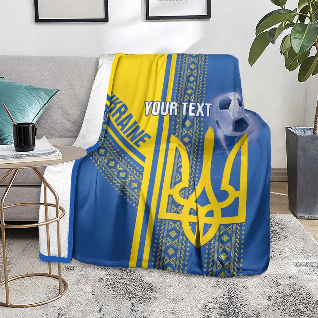 Custom Ukraine Football Blanket Go Blue And Yellow Folk Pattern