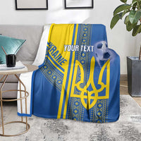 Custom Ukraine Football Blanket Go Blue And Yellow Folk Pattern