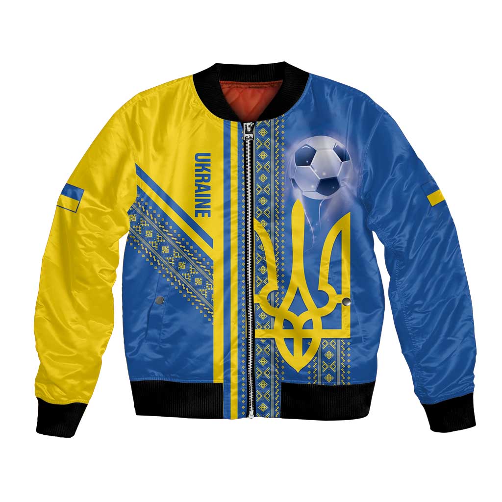 Custom Ukraine Football Bomber Jacket Go Blue And Yellow Folk Pattern