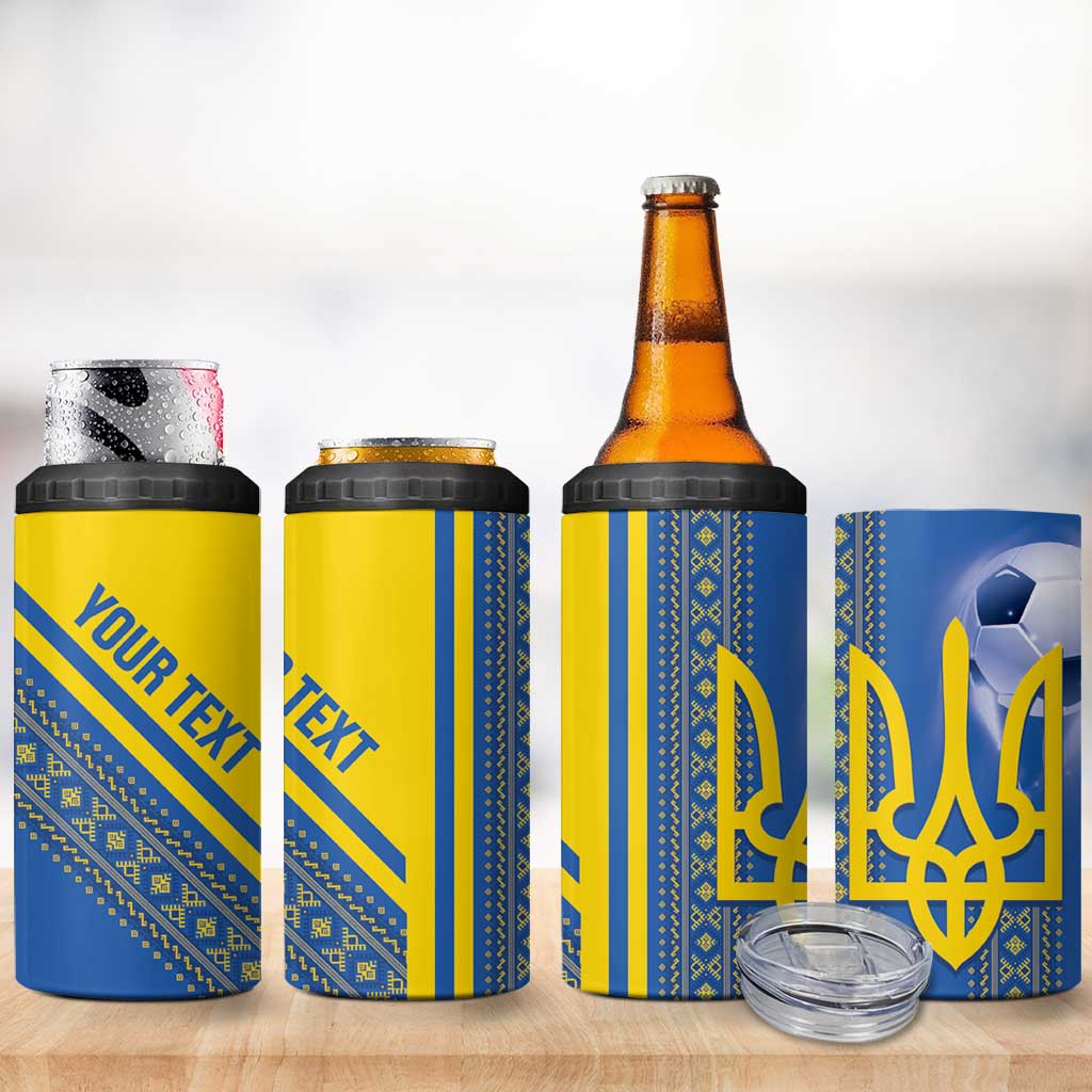 Custom Ukraine Football 4 in 1 Can Cooler Tumbler Go Blue And Yellow Folk Pattern