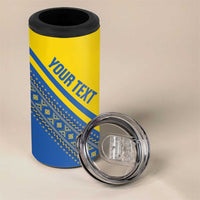 Custom Ukraine Football 4 in 1 Can Cooler Tumbler Go Blue And Yellow Folk Pattern