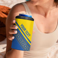Custom Ukraine Football 4 in 1 Can Cooler Tumbler Go Blue And Yellow Folk Pattern