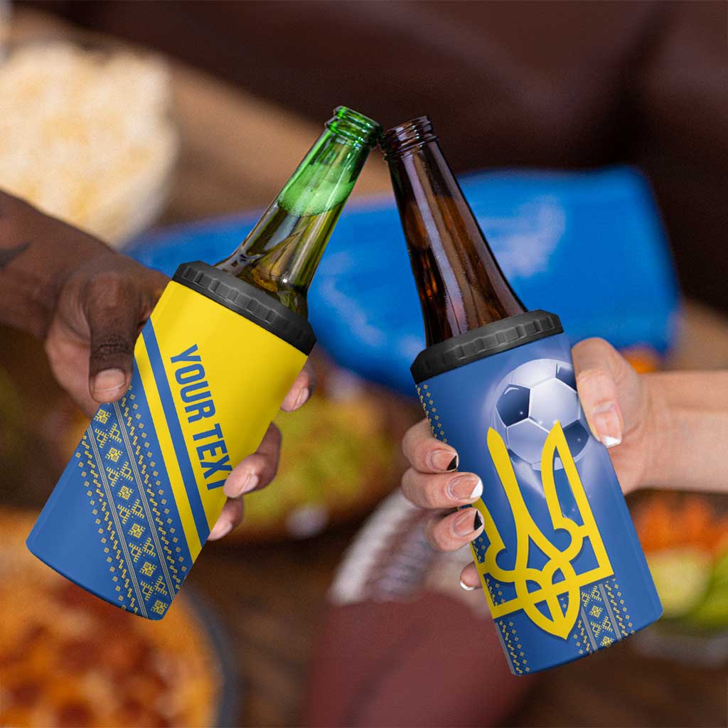 Custom Ukraine Football 4 in 1 Can Cooler Tumbler Go Blue And Yellow Folk Pattern