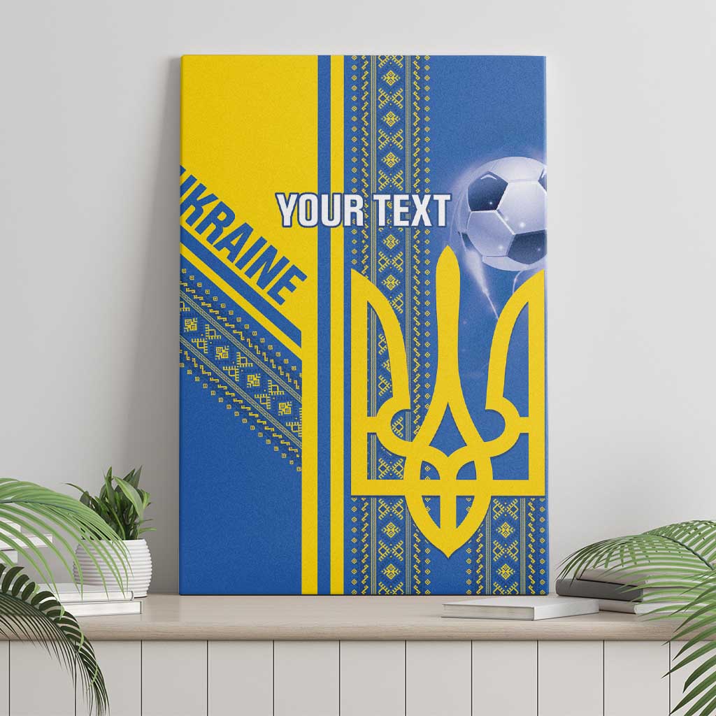 Custom Ukraine Football Canvas Wall Art Go Blue And Yellow Folk Pattern