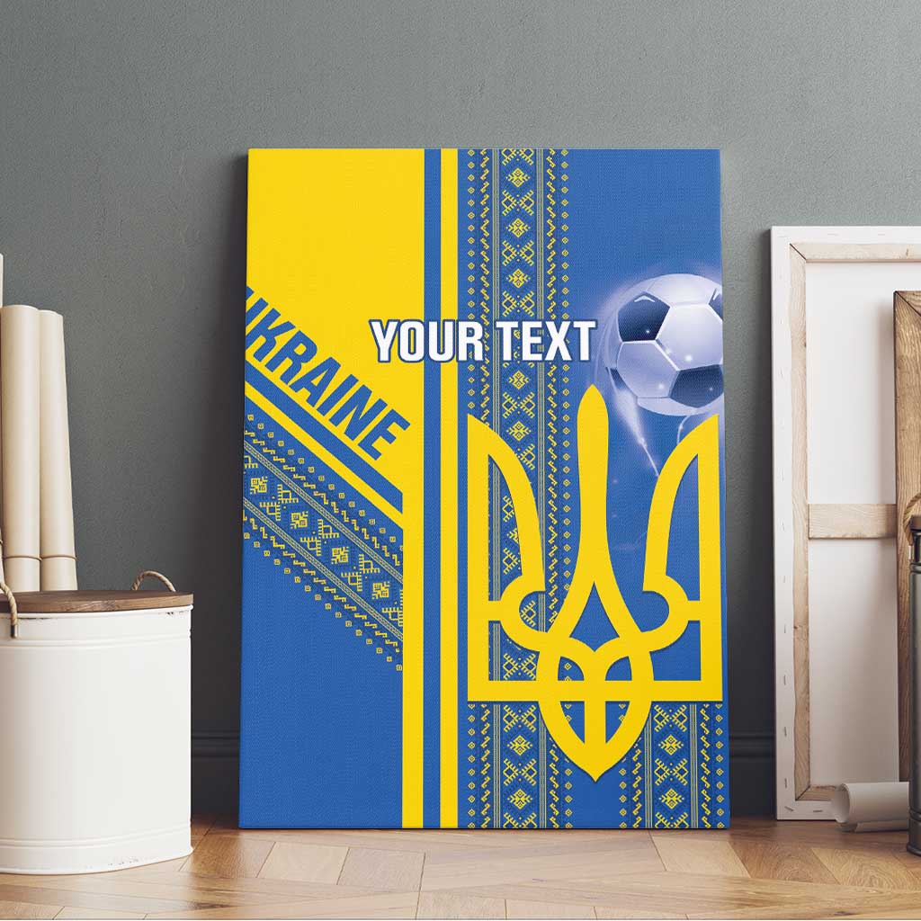 Custom Ukraine Football Canvas Wall Art Go Blue And Yellow Folk Pattern