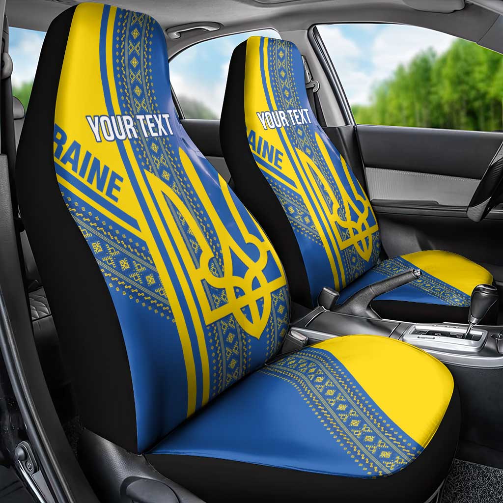 Custom Ukraine Football Car Seat Cover Go Blue And Yellow Folk Pattern