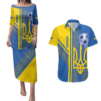 Custom Ukraine Football Couples Matching Puletasi and Hawaiian Shirt Go Blue And Yellow Folk Pattern