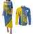 Custom Ukraine Football Couples Matching Puletasi and Long Sleeve Button Shirt Go Blue And Yellow Folk Pattern