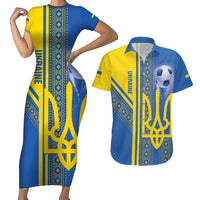 Custom Ukraine Football Couples Matching Short Sleeve Bodycon Dress and Hawaiian Shirt Go Blue And Yellow Folk Pattern